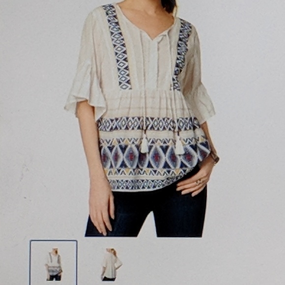 Style & Co. Geo Trim Peasant Top - L (14-16) - Picture 1 of 8